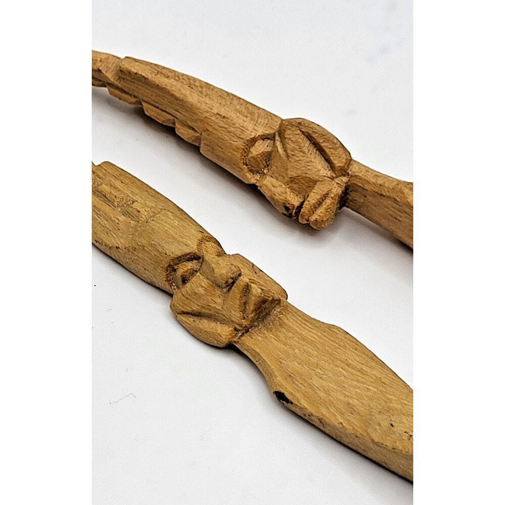Set of 2 Vintage Hand Carved Envelope Letter Opener Wooden Tribal 12in